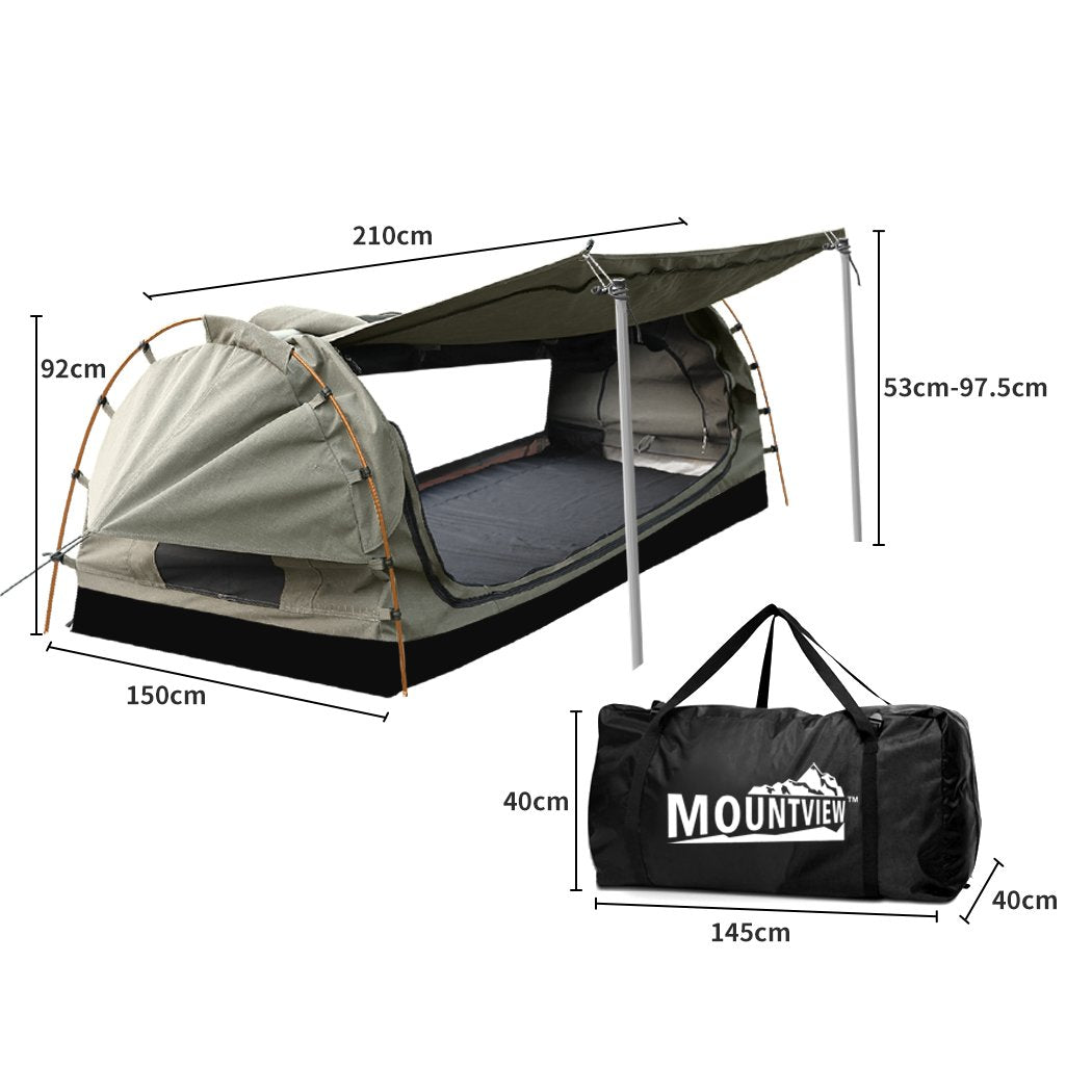 Double Swag Camping Swags Canvas Dome Tent Free Standing Grey Mountview