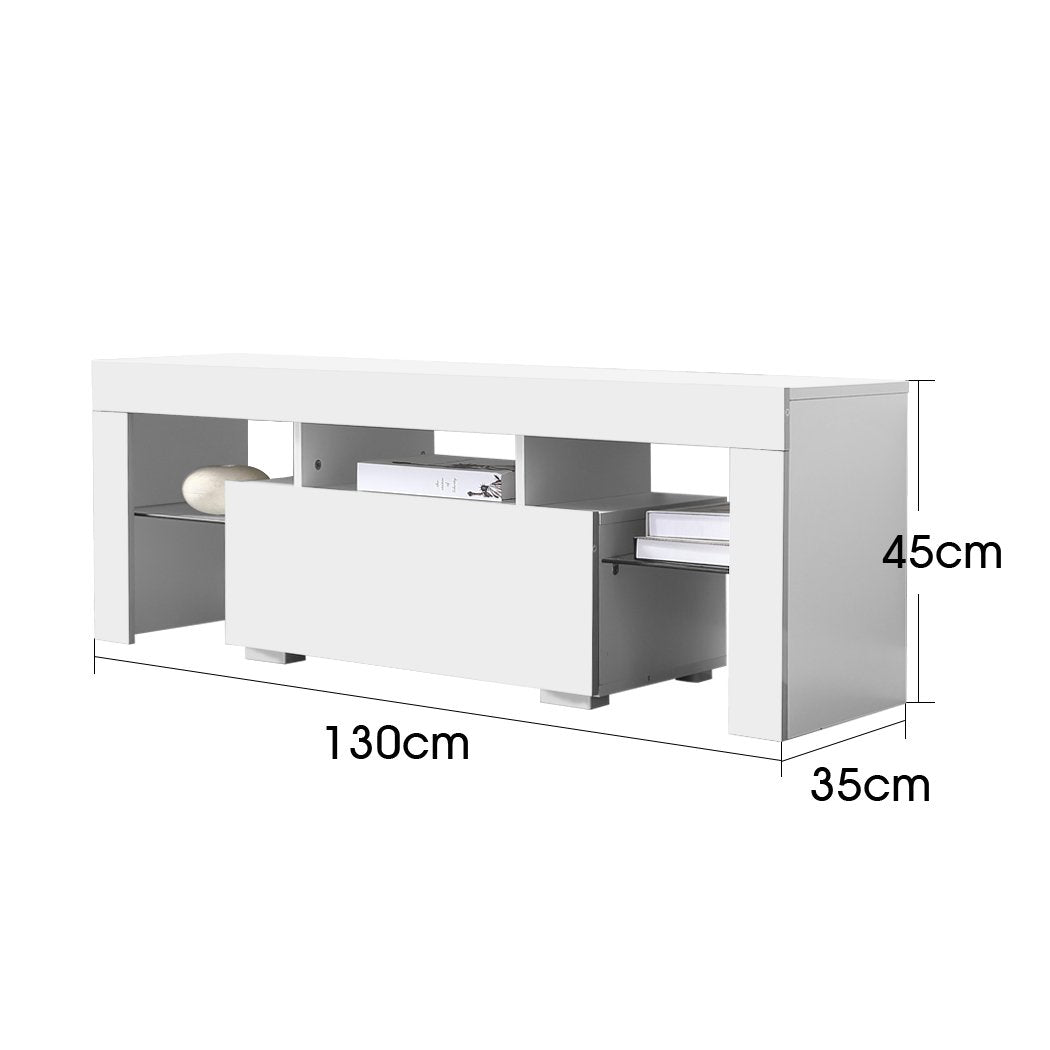TV Cabinet White Entertainment Unit Stand Wooden LED Lowline Media Storage Shelf Levede