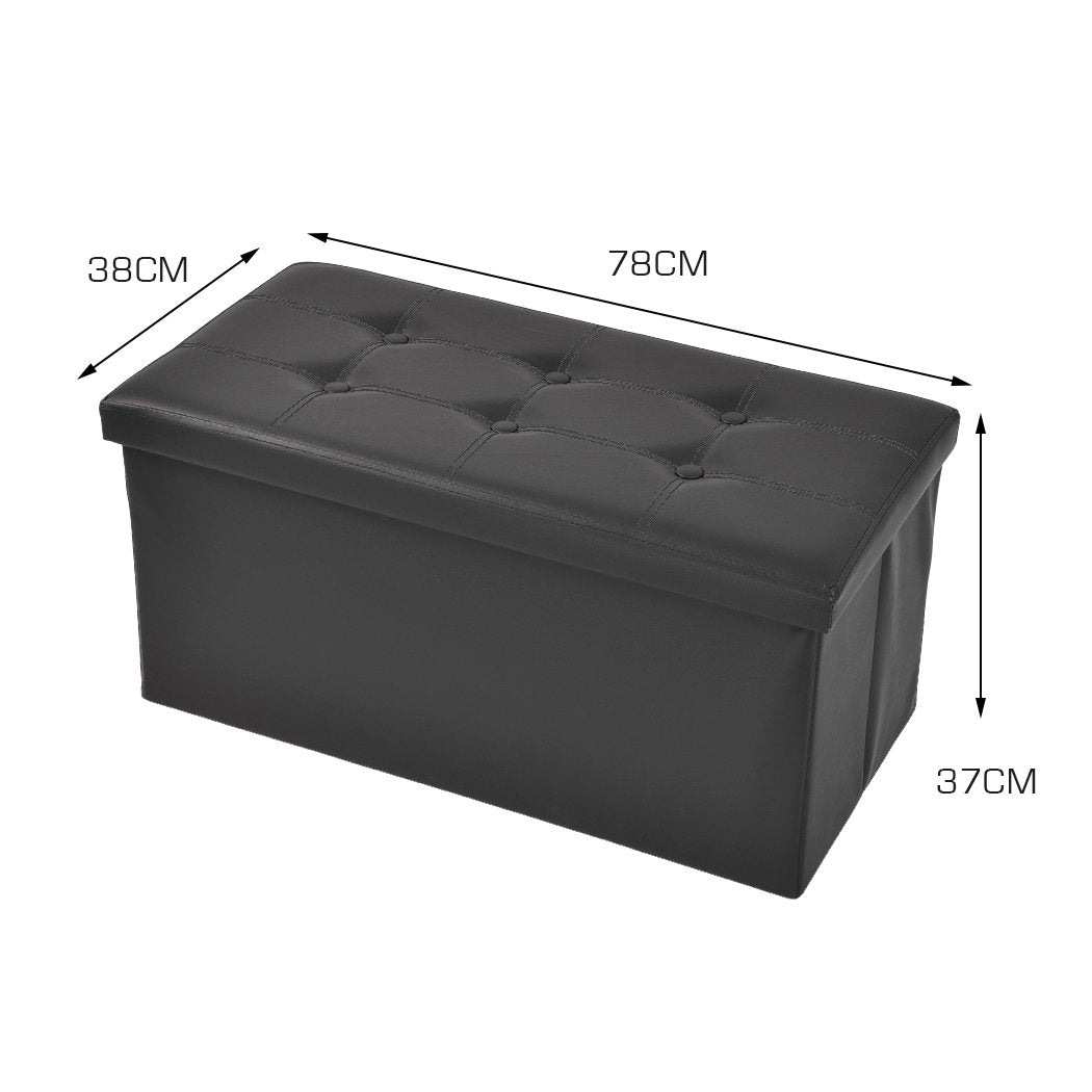 Folding Ottoman Storage Blanket Box Footstool Stool Cube Pouf Faux Black Leather Big Bedding Australia