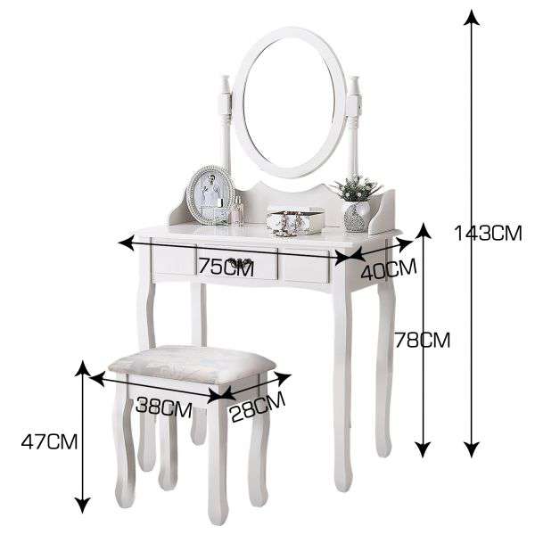 DRESSING TABLE STOOL MIRROR MAKEUP JEWELLERY ORGANIZER DRAWER CABINET Levede