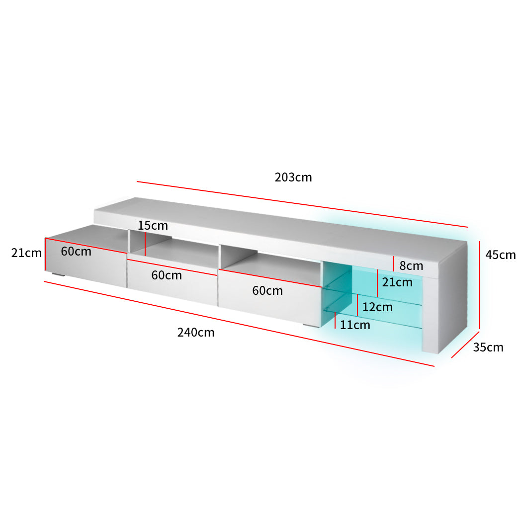 TV Cabinet Entertainment Unit Stand RGB LED Furniture Wooden Shelf 240cm Levede