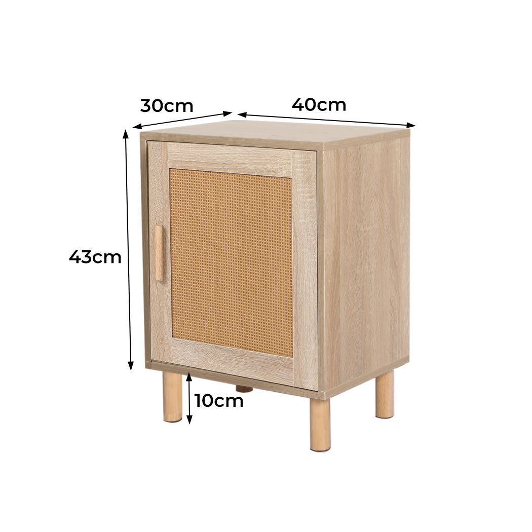Bedside Tables Rattan Wood Side Table Nightstand Storage Cabinet Bedroom Levede