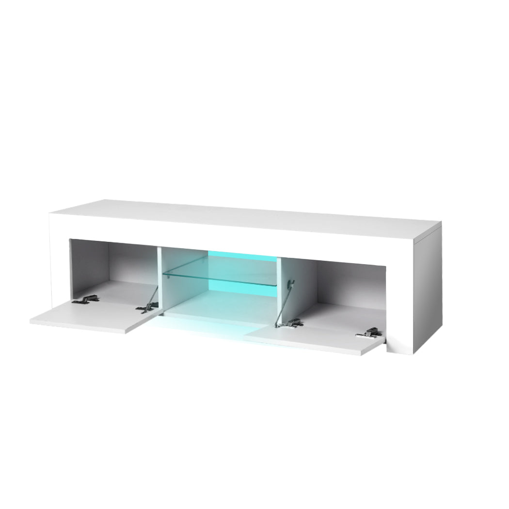 TV Cabinet Entertainment Unit Stand RGB LED Furniture Wooden Shelf 130cm Levede