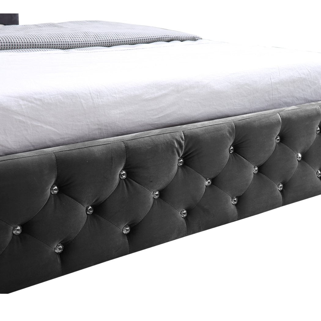Deluxe Wooden Bed Frame Base Mattress Platform Premium Fabric Queen Size Levede
