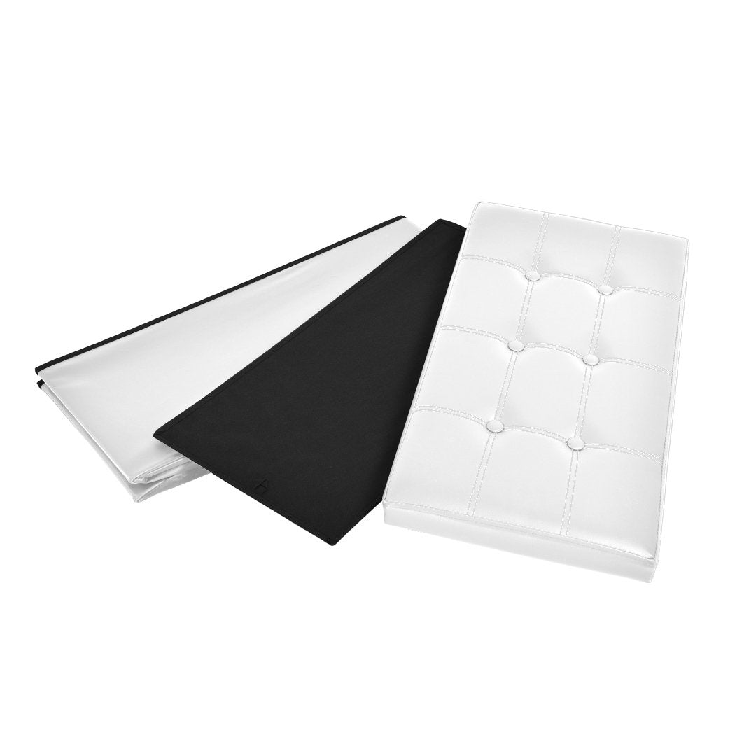 Folding Ottoman Storage Blanket Box Footstool Stool Cube Pouf Faux White Leather Big Bedding Australia