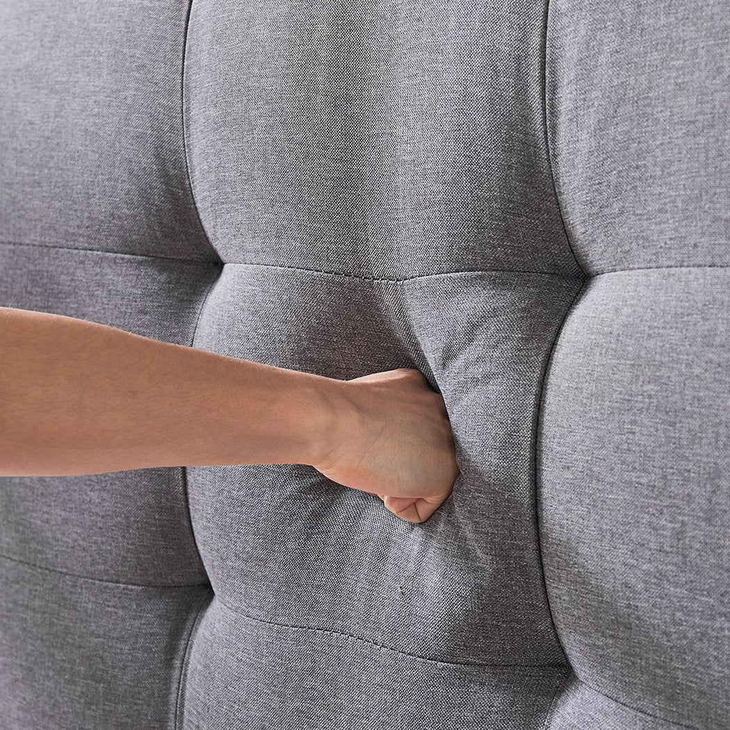 Levede Storage Bed Frame Queen Size Base with Three Drawers Linen Cotton Grey Levede