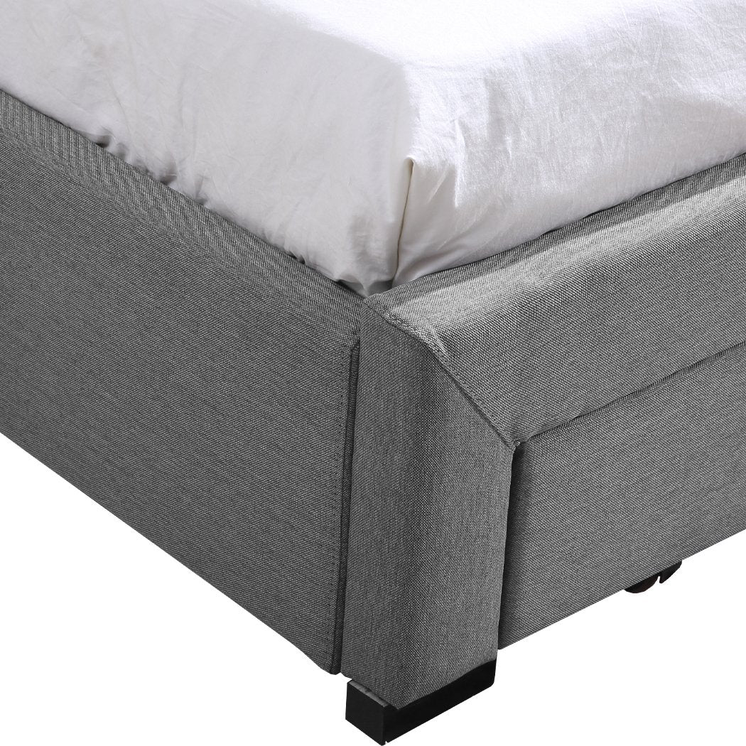 Levede Bed Frame Queen Fabric With Drawers Storage Wooden Mattress Grey Big Bedding Australia