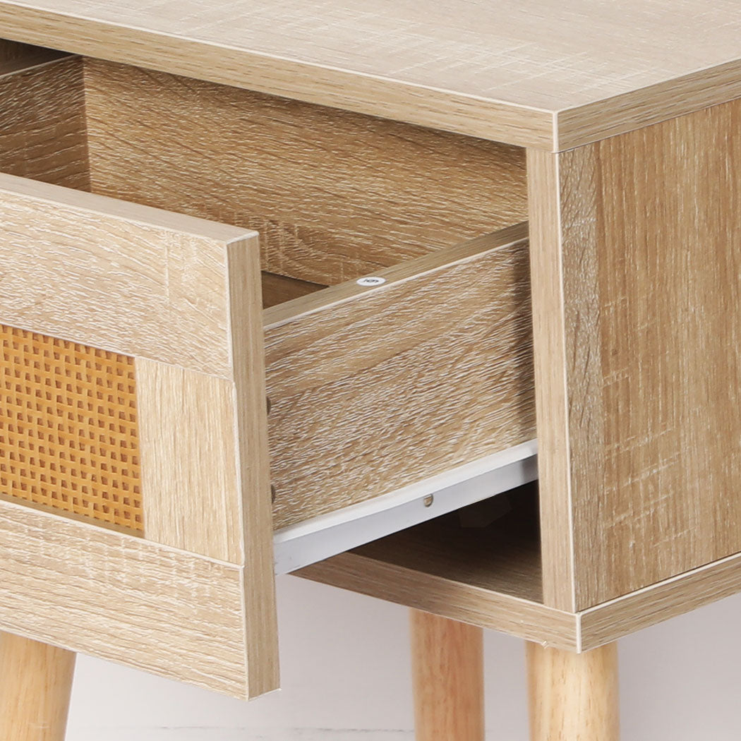Bedside Tables 2 Drawers Rattan Wood Nightstand Storage Cabinet Bedroom Levede