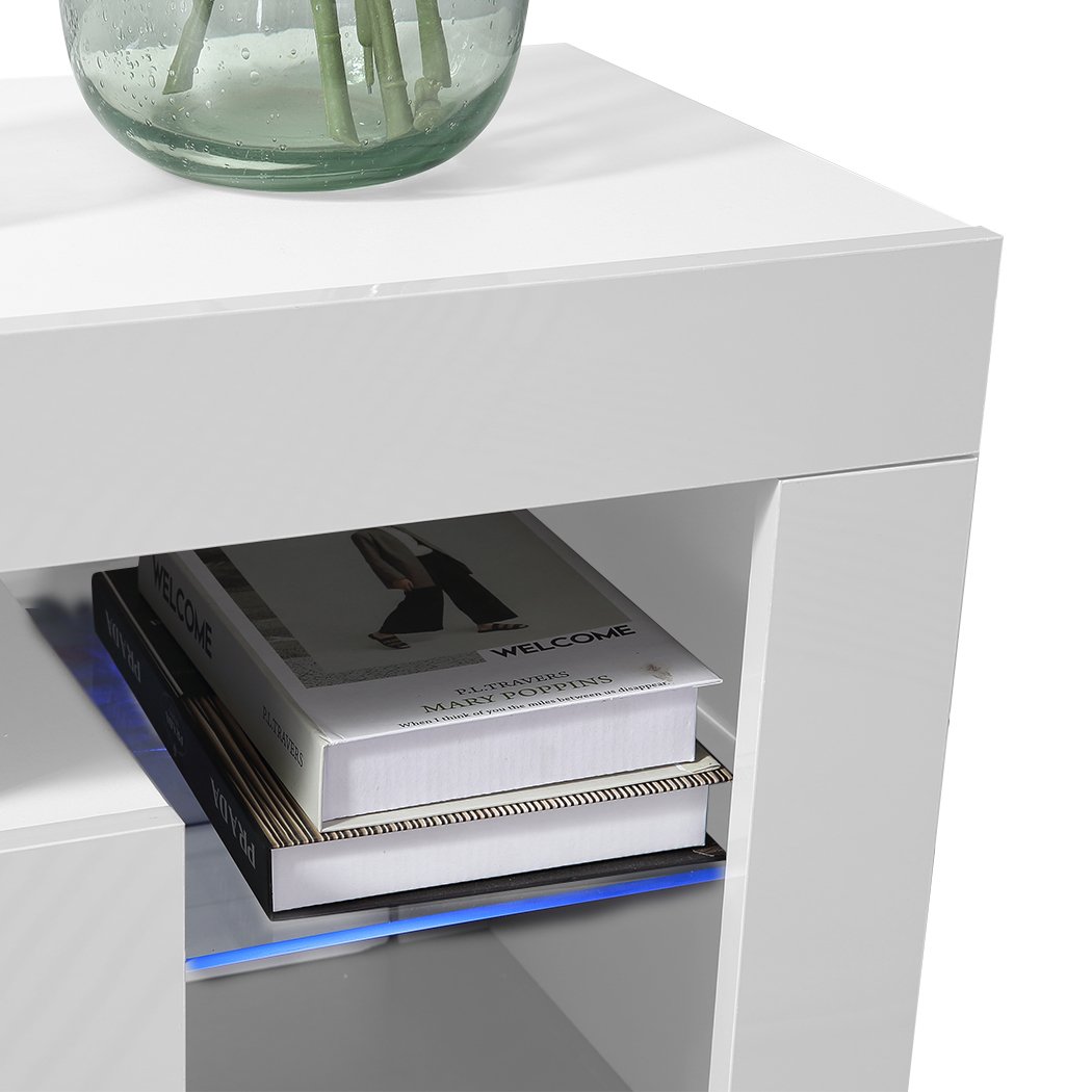 TV Cabinet White Entertainment Unit Stand Wooden LED Lowline Media Storage Shelf Levede