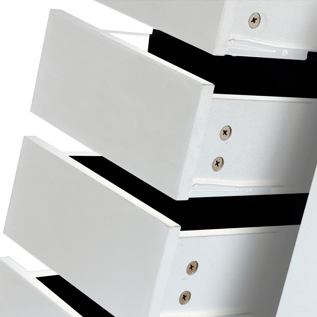 Dressing Table Stool Mirror Jewellery Organiser Makeup Cabinet 5 Drawers White Levede