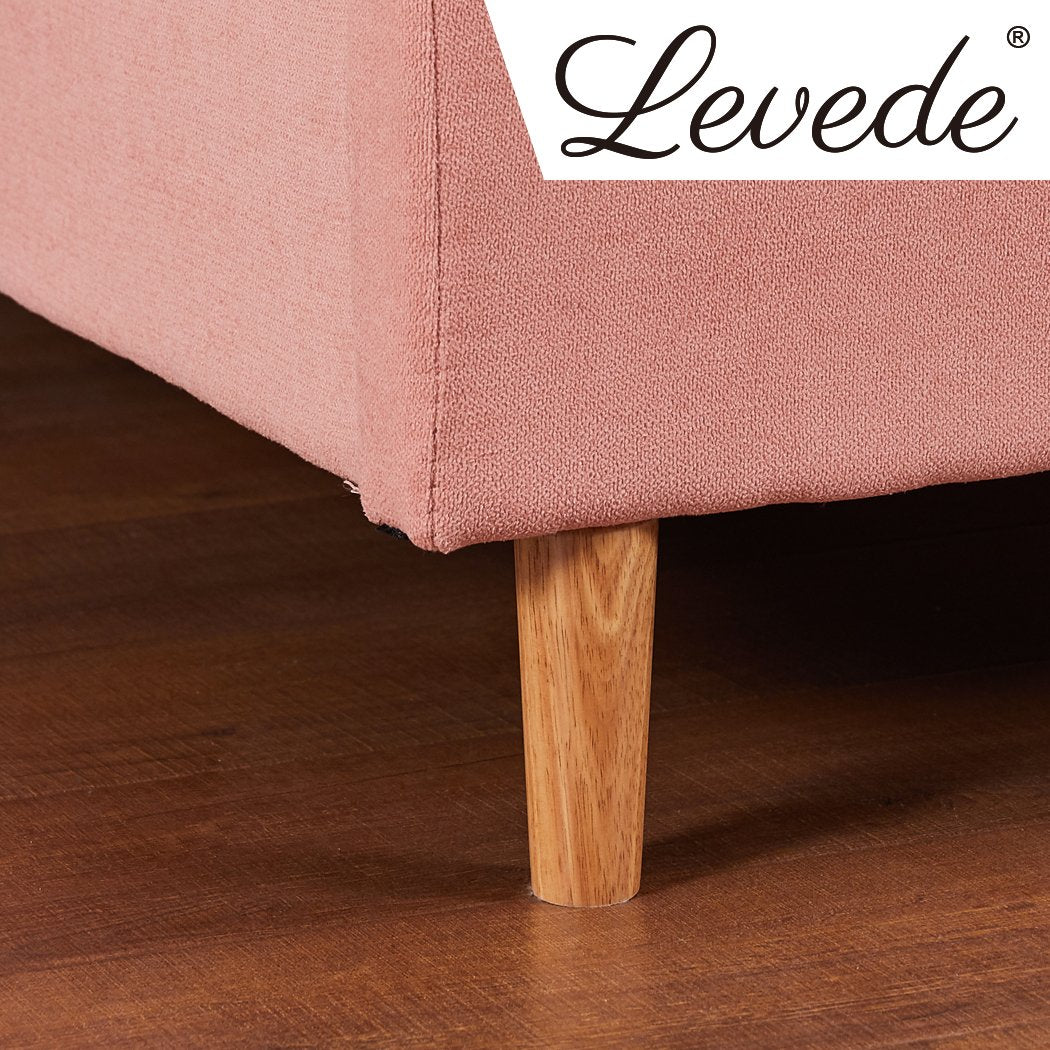Bed Frame Velvet Base Bedhead Headboard Queen Size Wooden Platform Pink Levede