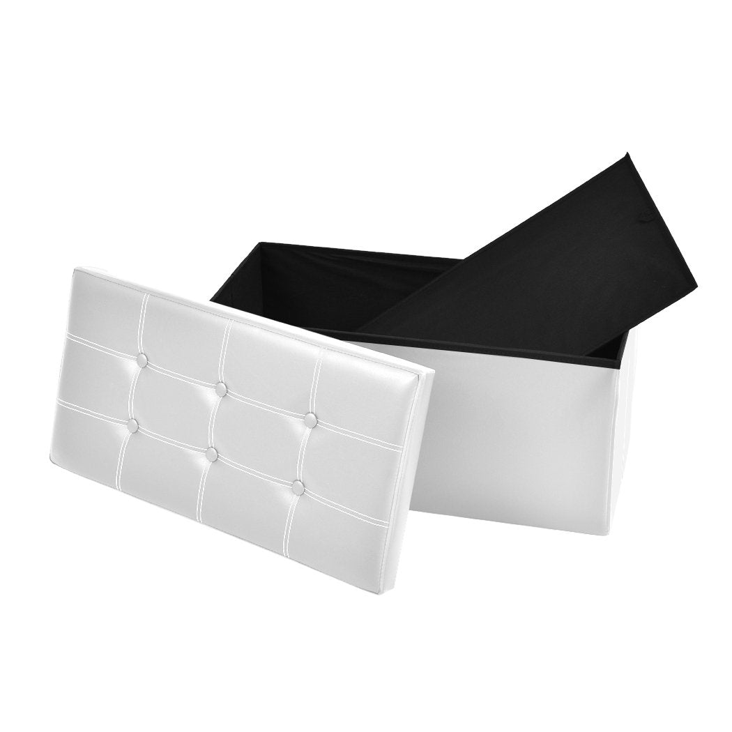 Folding Ottoman Storage Blanket Box Footstool Stool Cube Pouf Faux White Leather Big Bedding Australia