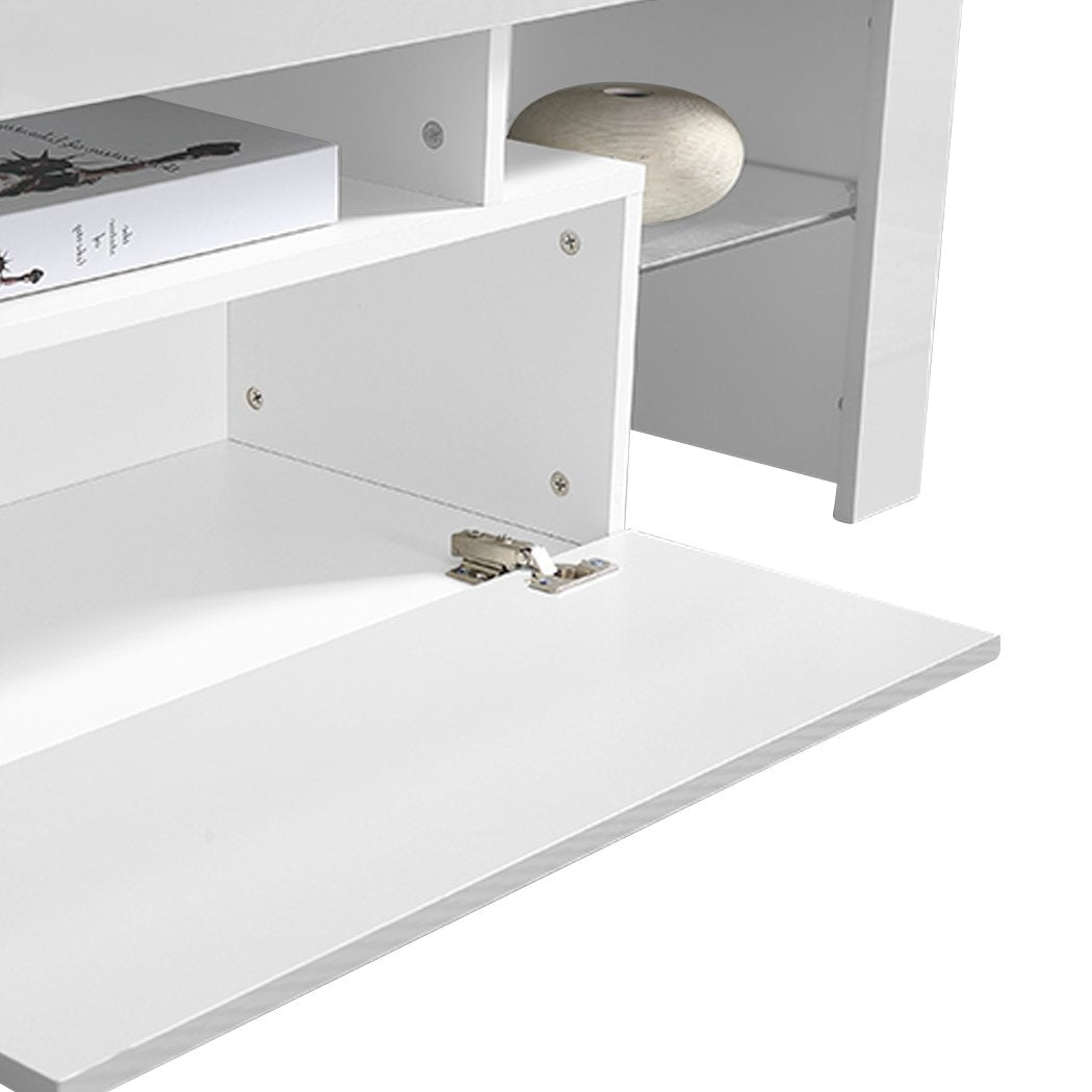 TV Cabinet White Entertainment Unit Stand Wooden LED Lowline Media Storage Shelf Levede