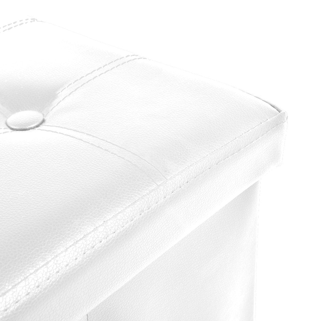 Folding Ottoman Storage Blanket Box Footstool Stool Cube Pouf Faux White Leather Big Bedding Australia