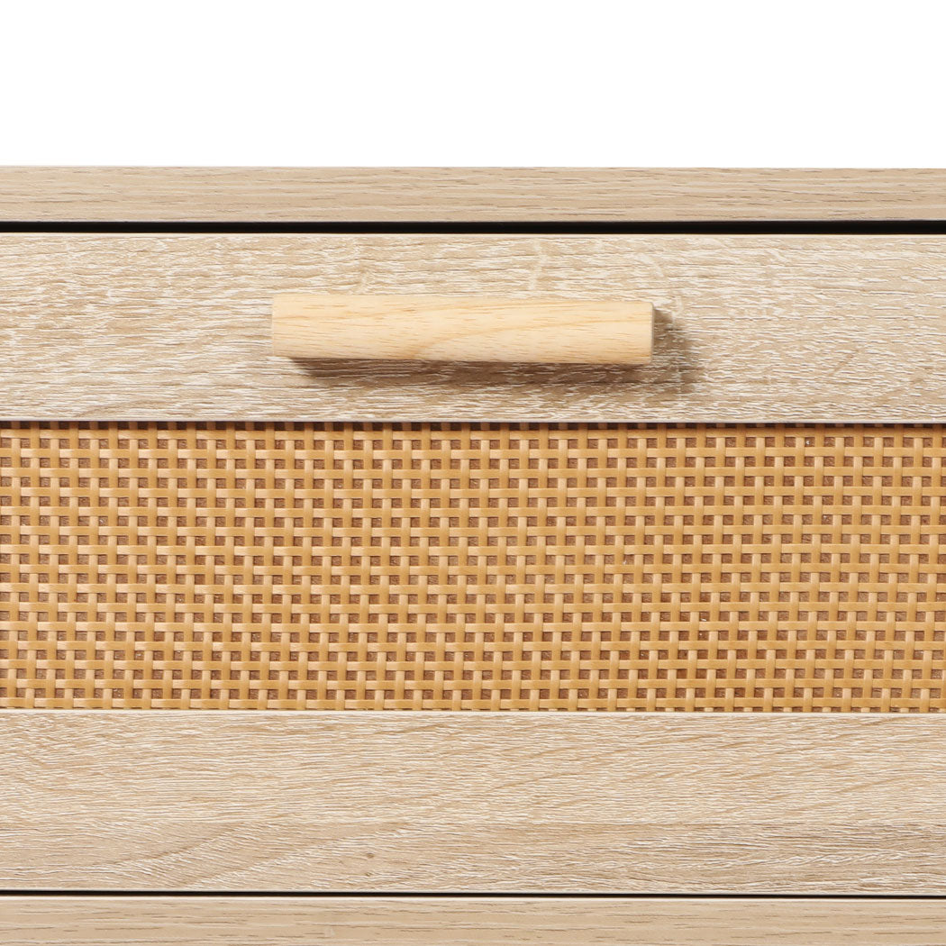 Bedside Tables 2 Drawers Rattan Wood Nightstand Storage Cabinet Bedroom Levede