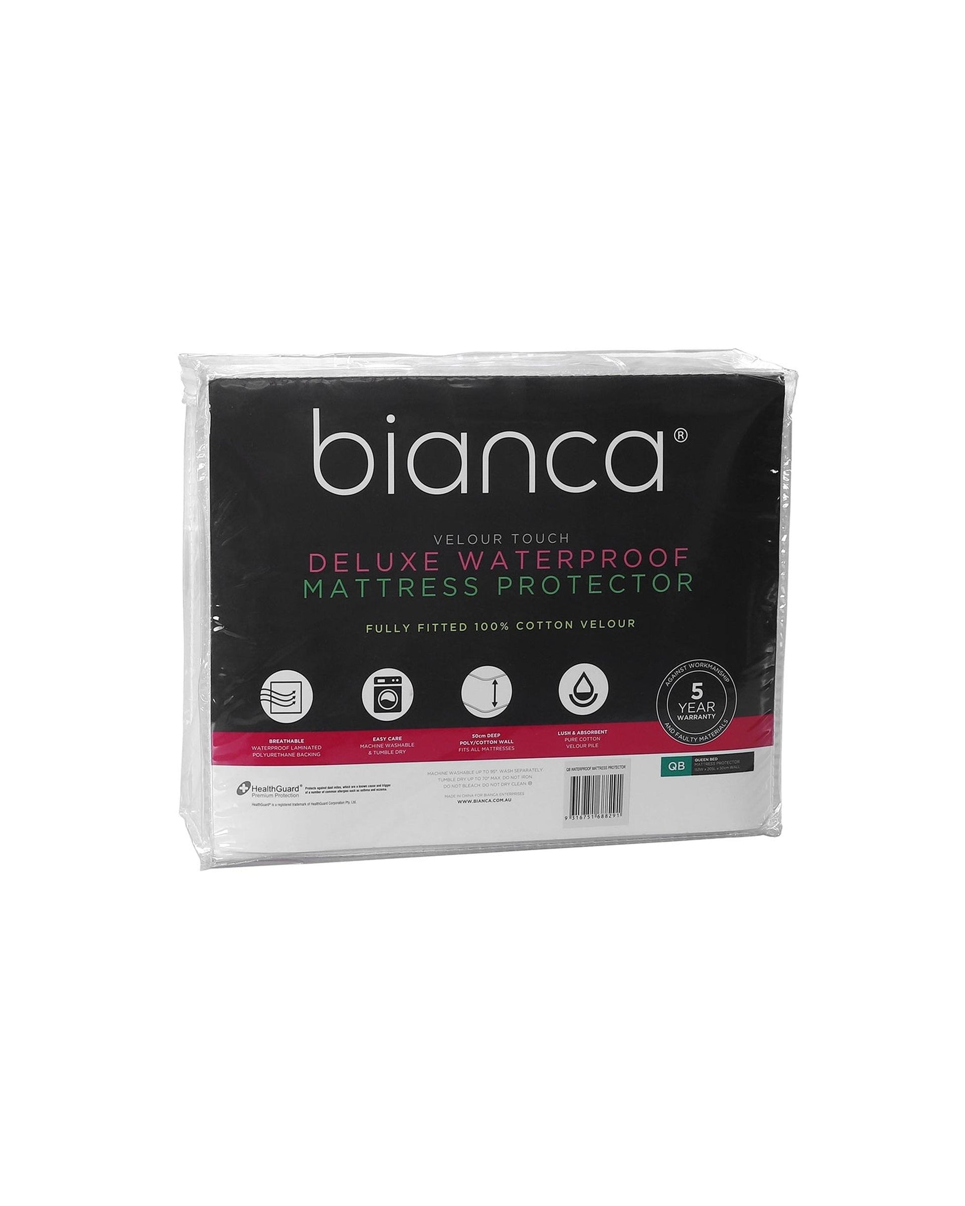 Bianca Bedding DELUXE WATERPROOF COTTON VELOUR MATTRESS PROTECTOR Bianca Bedding