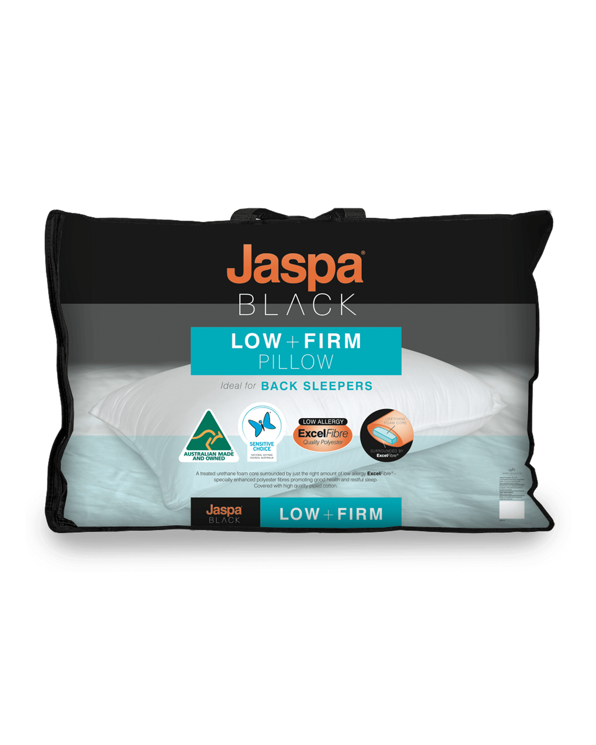 Jaspa Black Pillows/Cushions Jaspa Black Low & Firm Pillow