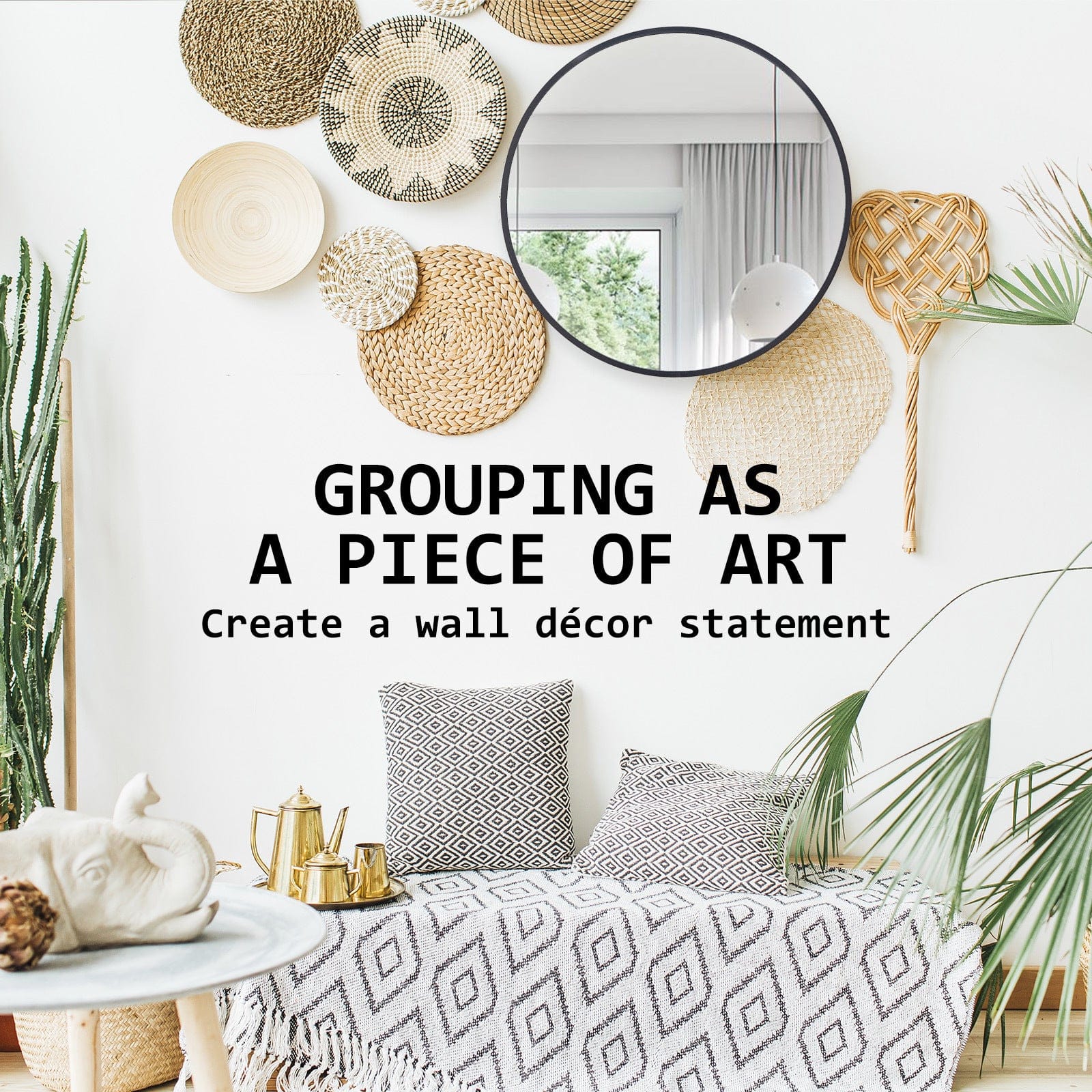 La Bella Mirror 2 Set La Bella Black Wall Mirror Round Aluminum Frame Makeup Decor Bathroom Vanity 50cm