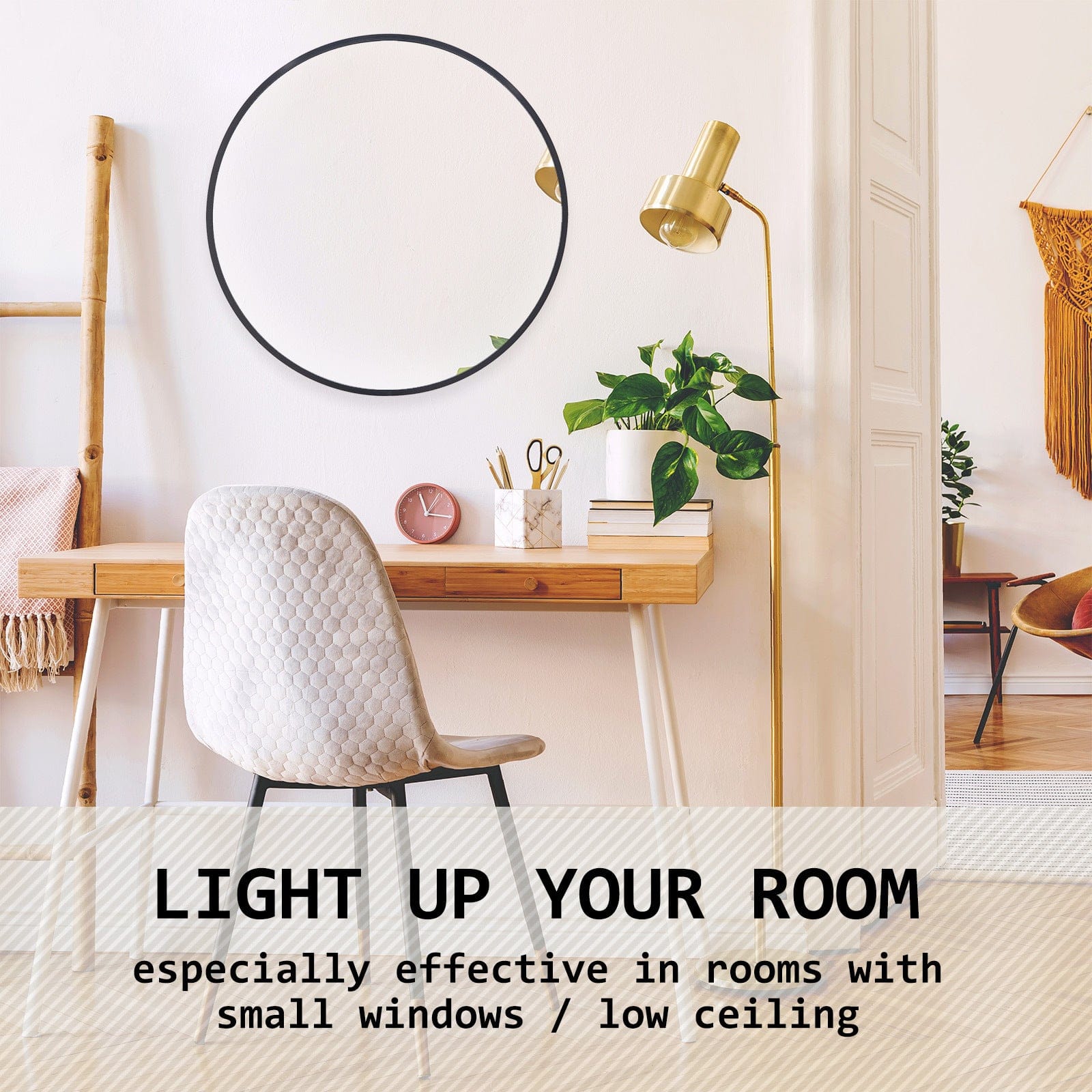 La Bella Mirror 2 Set La Bella Black Wall Mirror Round Aluminum Frame Makeup Decor Bathroom Vanity 60cm