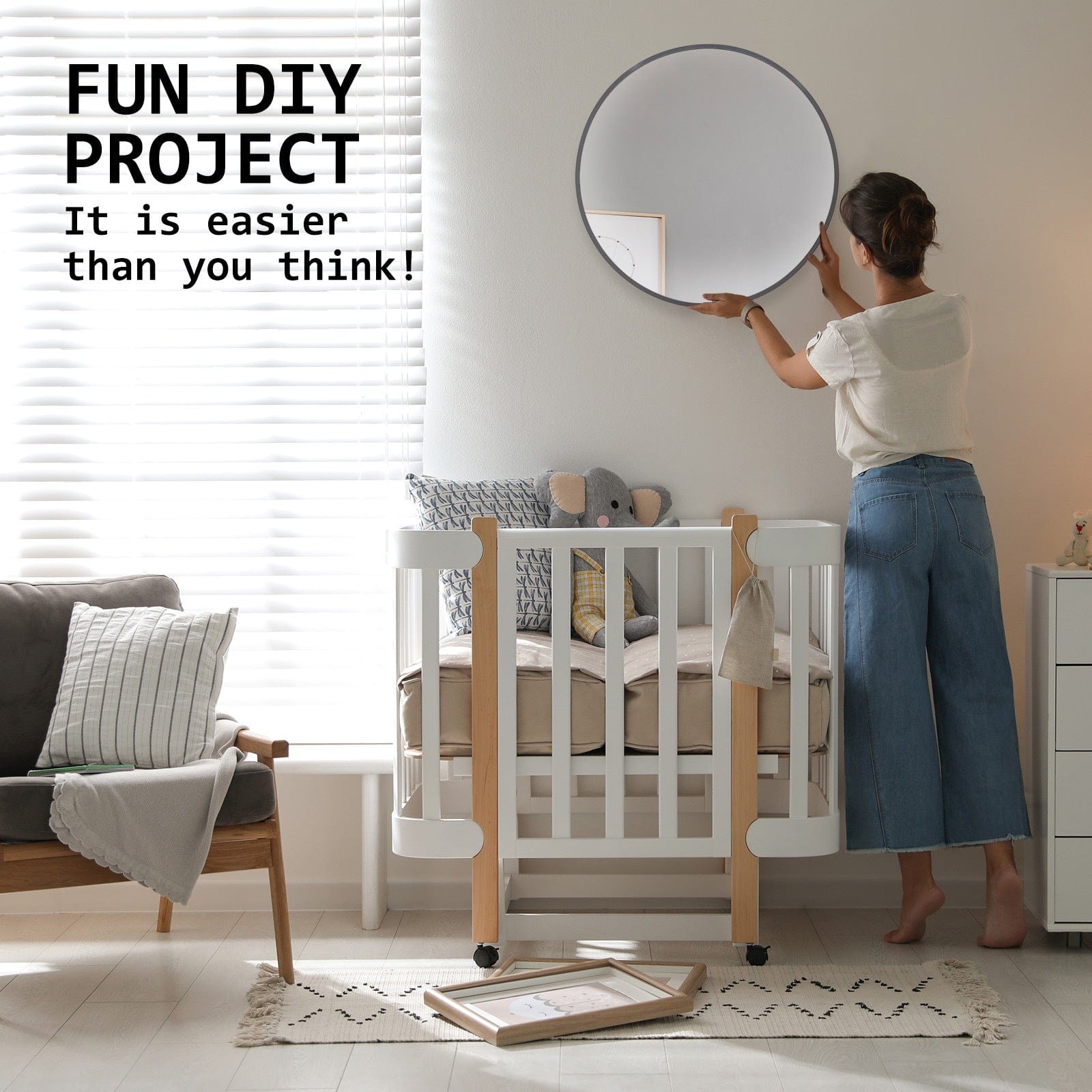 La Bella Mirror 2 Set La Bella Black Wall Mirror Round Aluminum Frame Makeup Decor Bathroom Vanity 70cm