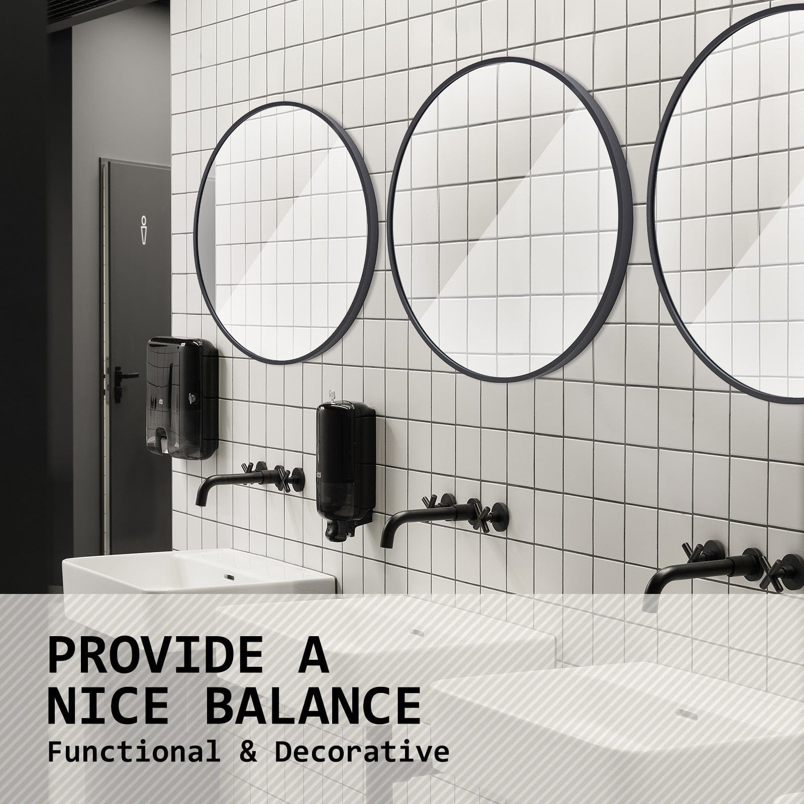 La Bella Mirror 2 Set La Bella Black Wall Mirror Round Aluminum Frame Makeup Decor Bathroom Vanity 70cm