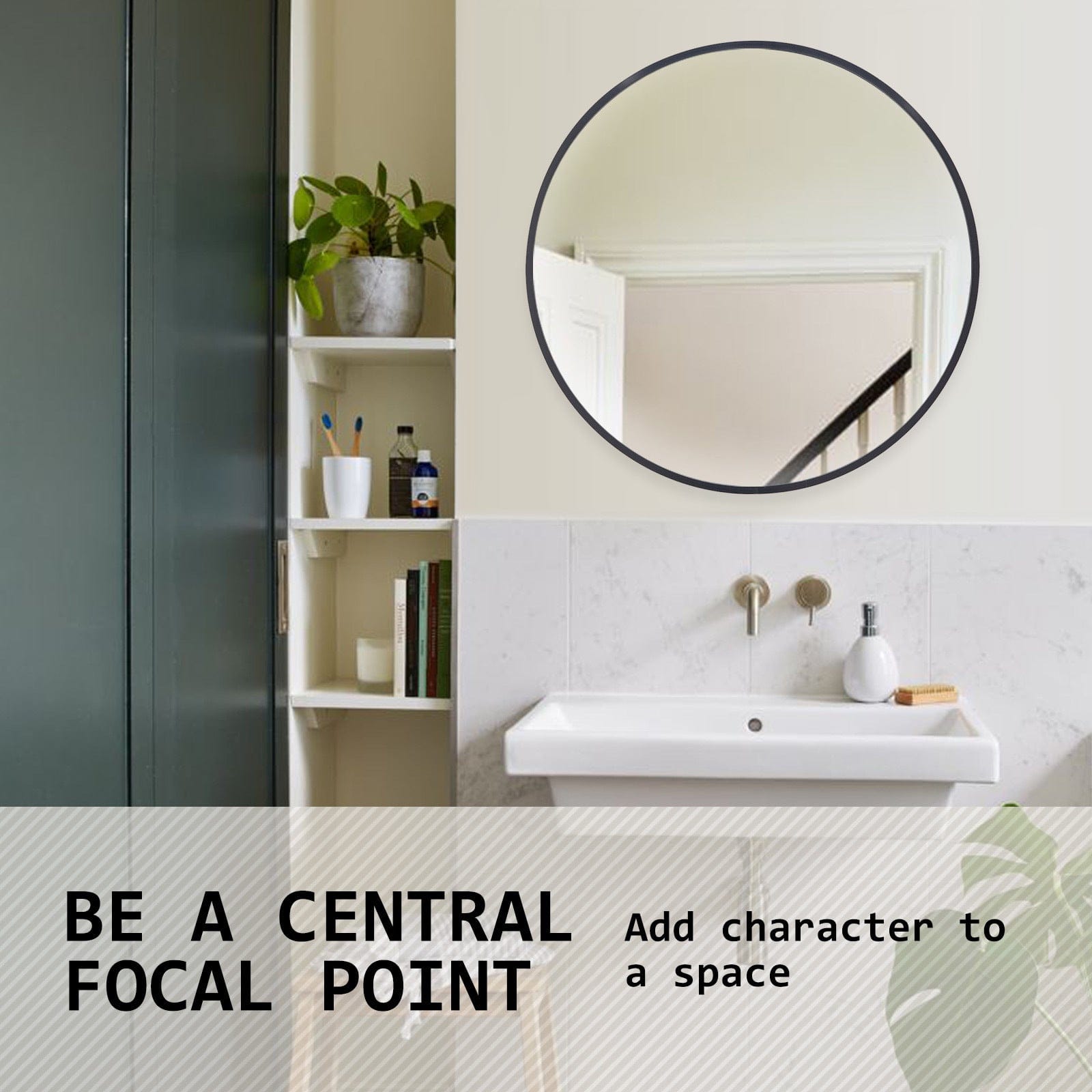 La Bella Mirror 2 Set La Bella Black Wall Mirror Round Aluminum Frame Makeup Decor Bathroom Vanity 70cm