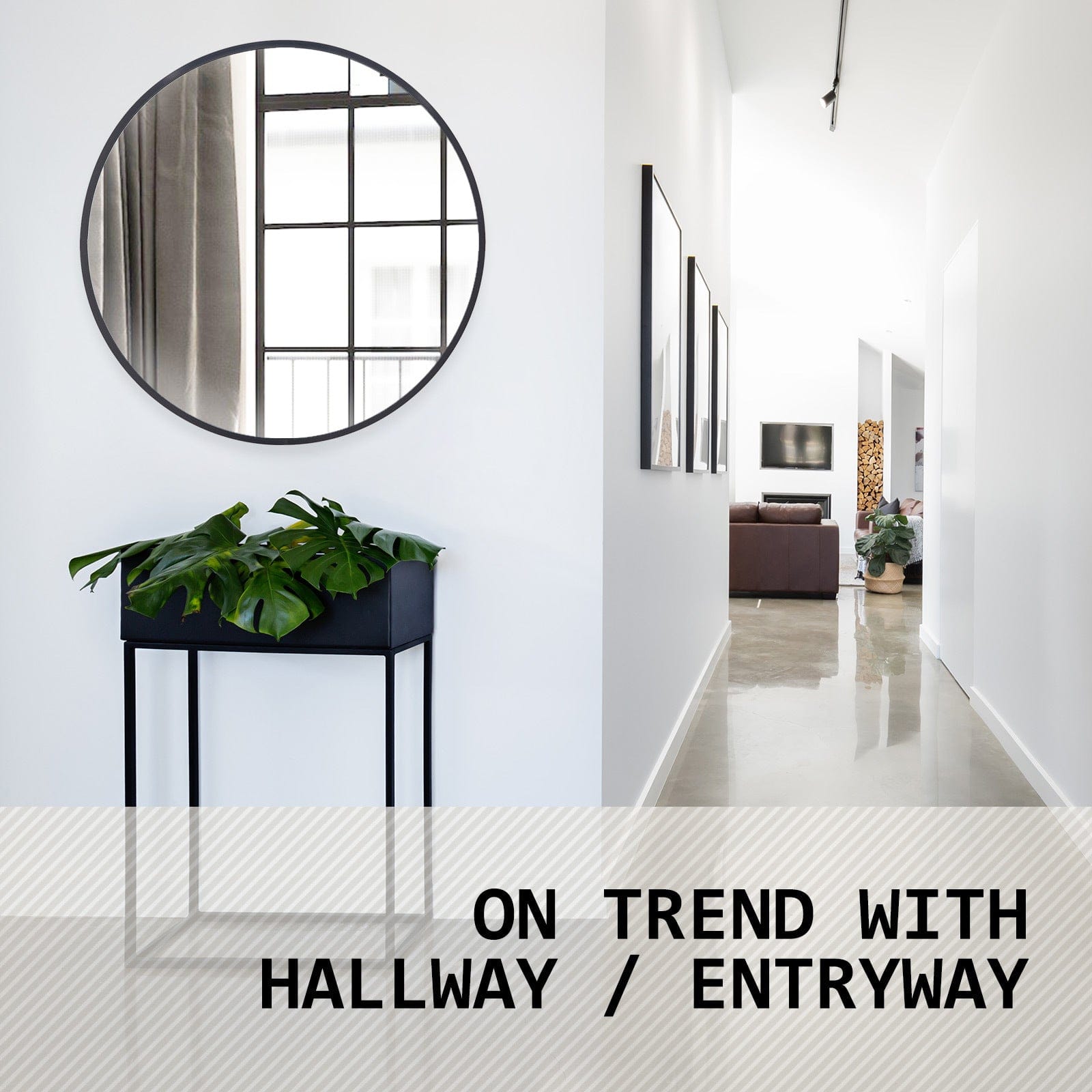 La Bella Mirror 2 Set La Bella Black Wall Mirror Round Aluminum Frame Makeup Decor Bathroom Vanity 80cm