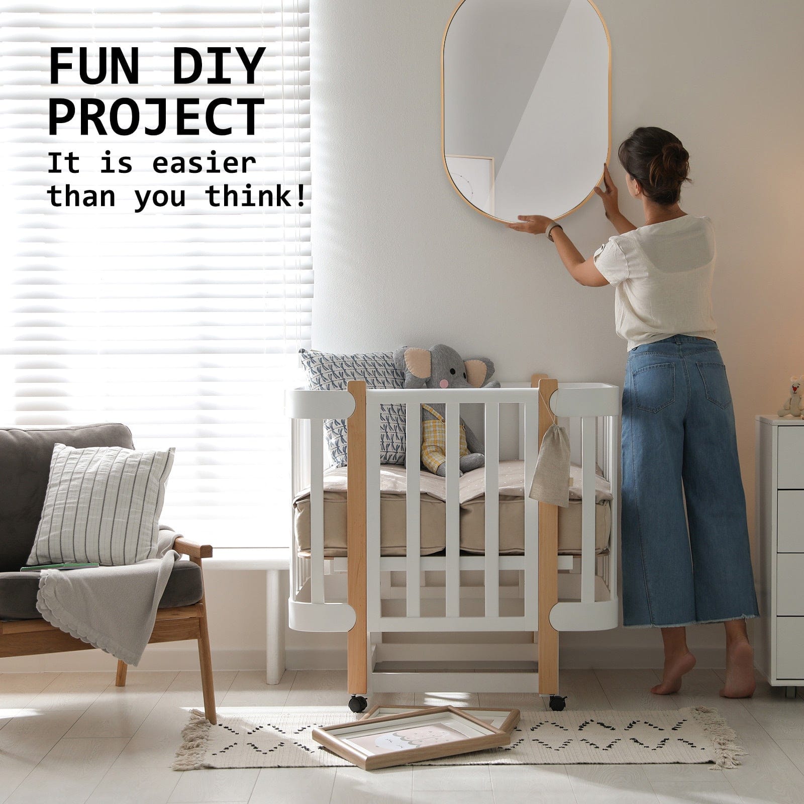 La Bella Mirror 2 Set La Bella Gold Wall Mirror Oval Aluminum Frame Makeup Decor Bathroom Vanity 50x75cm