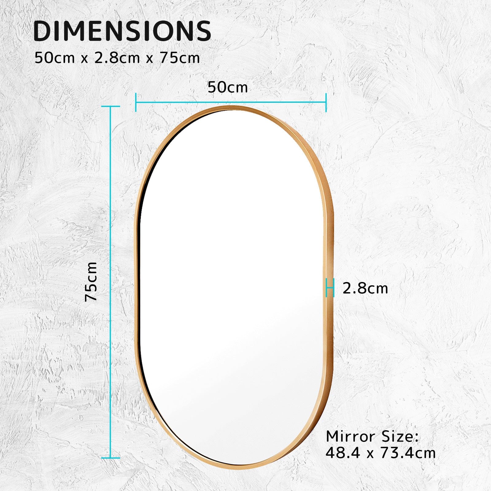 La Bella Mirror 2 Set La Bella Gold Wall Mirror Oval Aluminum Frame Makeup Decor Bathroom Vanity 50x75cm