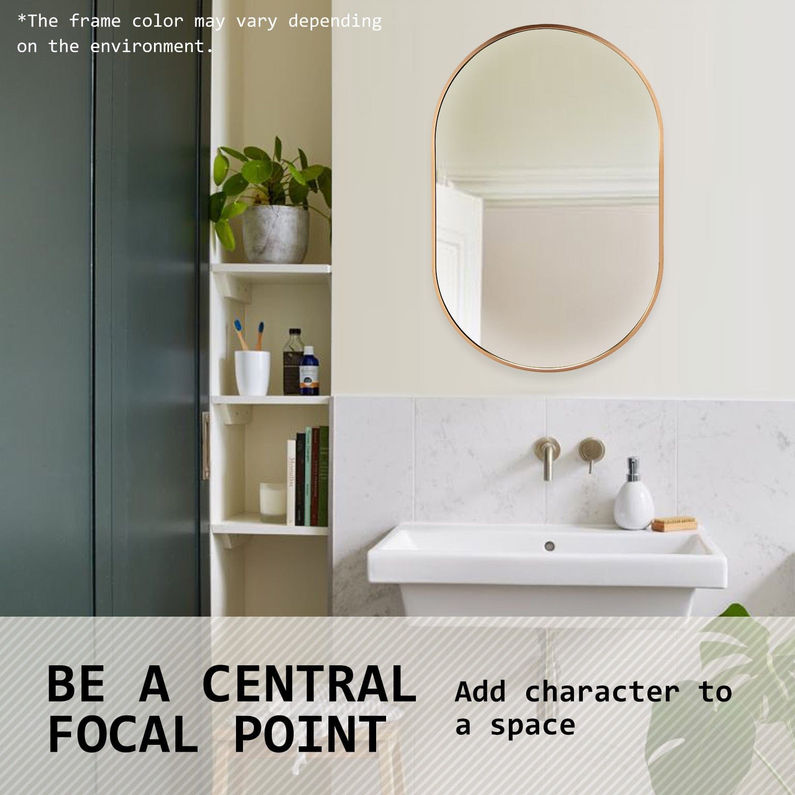 La Bella Mirror 2 Set La Bella Gold Wall Mirror Oval Aluminum Frame Makeup Decor Bathroom Vanity 50x75cm