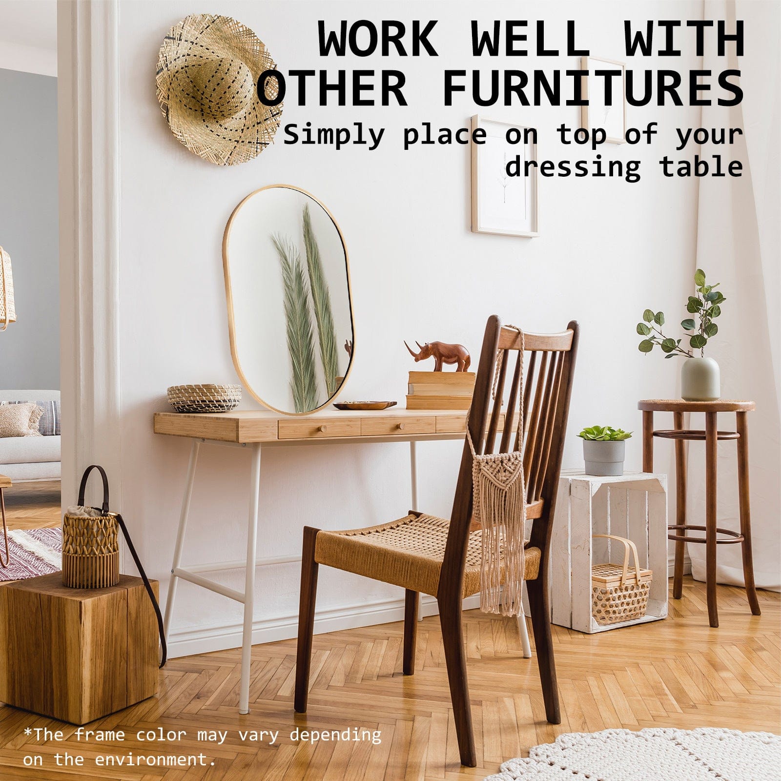 La Bella Mirror 2 Set La Bella Gold Wall Mirror Oval Aluminum Frame Makeup Decor Bathroom Vanity 50x75cm