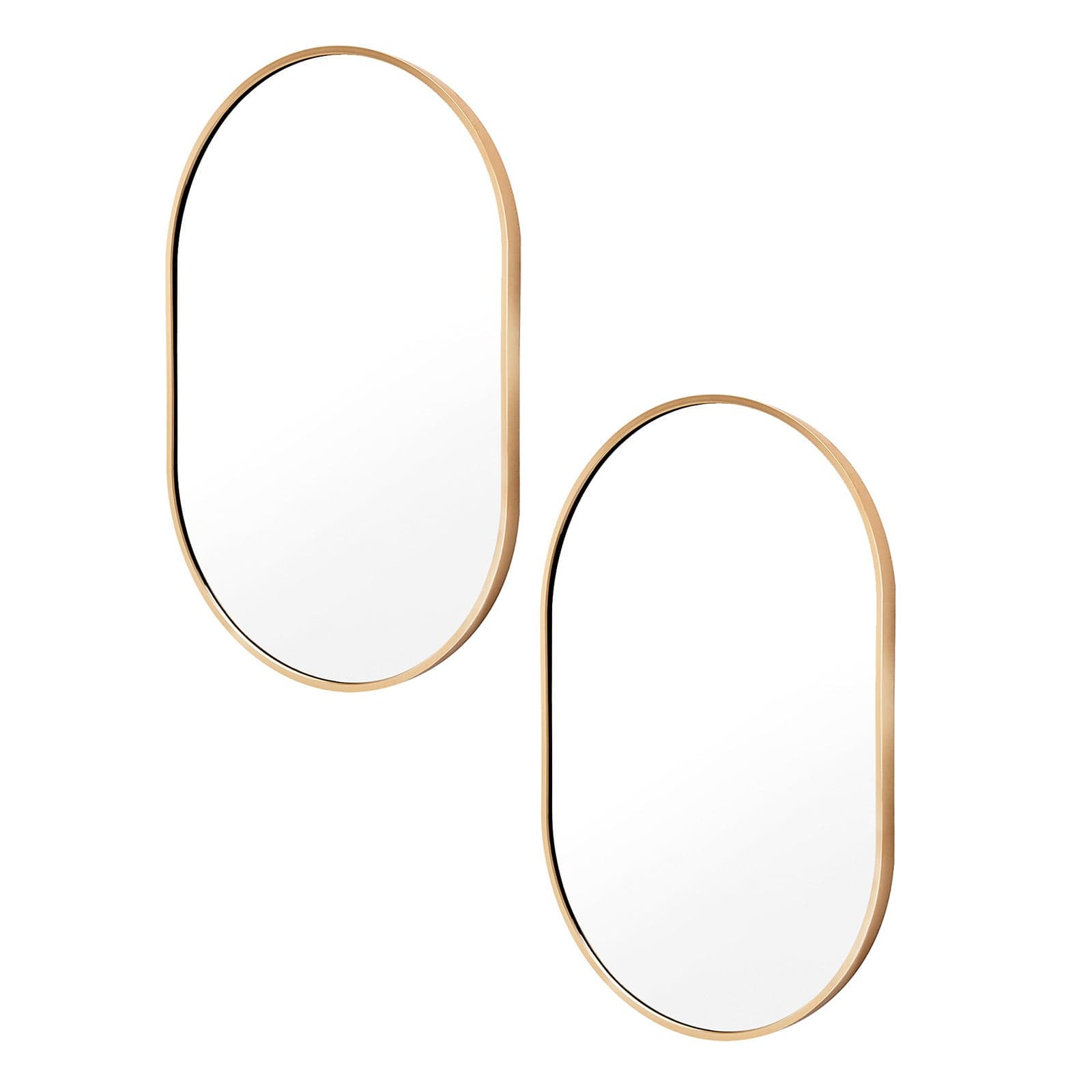 La Bella Mirror 2 Set La Bella Gold Wall Mirror Oval Aluminum Frame Makeup Decor Bathroom Vanity 50x75cm