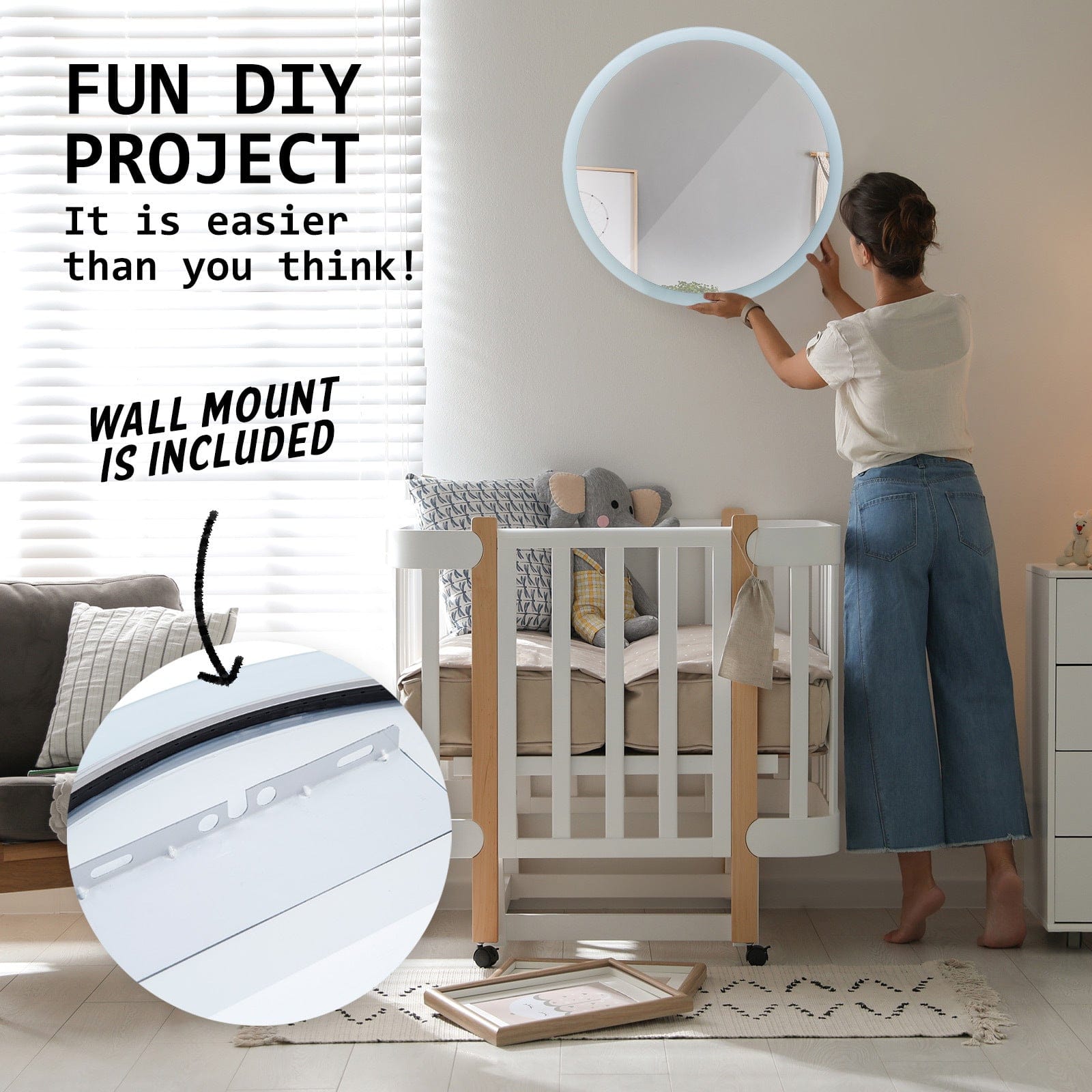 La Bella Mirror 2 Set La Bella LED Wall Mirror Round Touch Anti-Fog Makeup Decor Bathroom Vanity 70cm