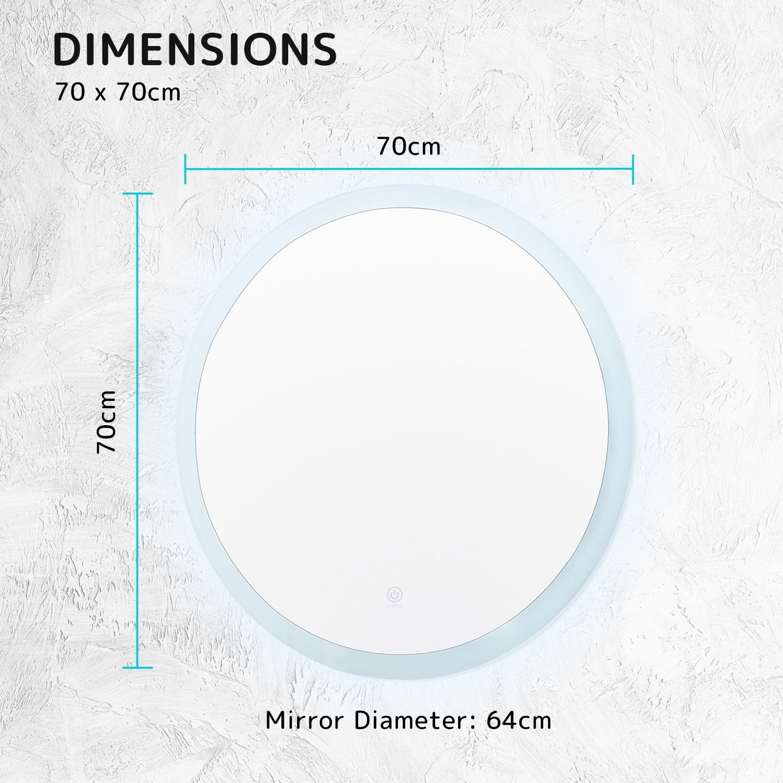 La Bella Mirror 2 Set La Bella LED Wall Mirror Round Touch Anti-Fog Makeup Decor Bathroom Vanity 70cm