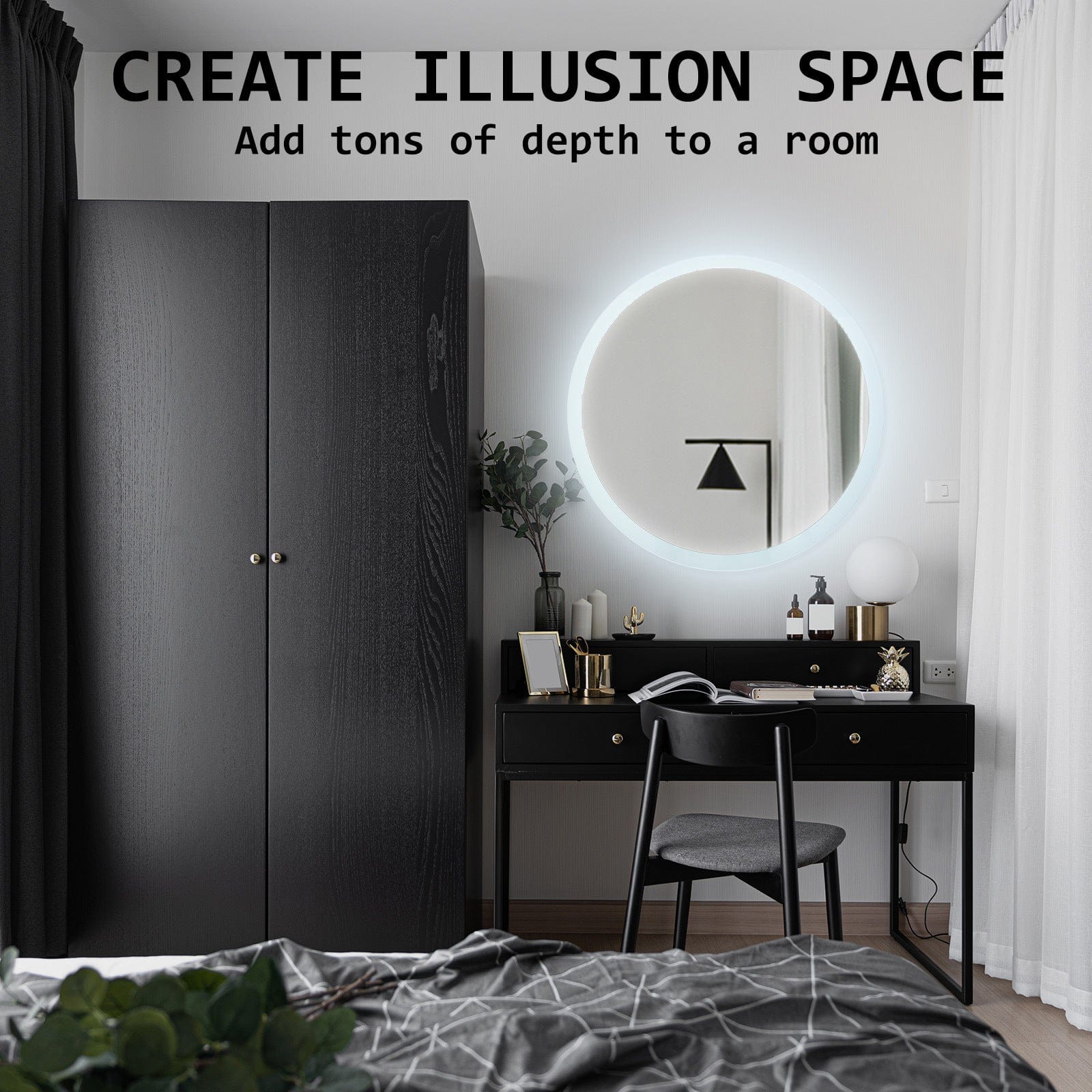 La Bella Mirror 2 Set La Bella LED Wall Mirror Round Touch Anti-Fog Makeup Decor Bathroom Vanity 70cm