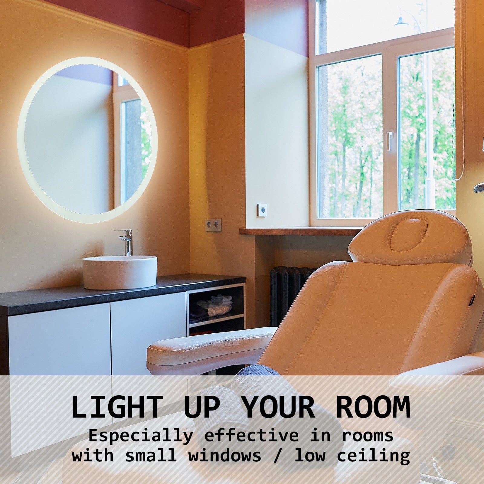 La Bella Mirror 2 Set La Bella LED Wall Mirror Round Touch Anti-Fog Makeup Decor Bathroom Vanity 70cm