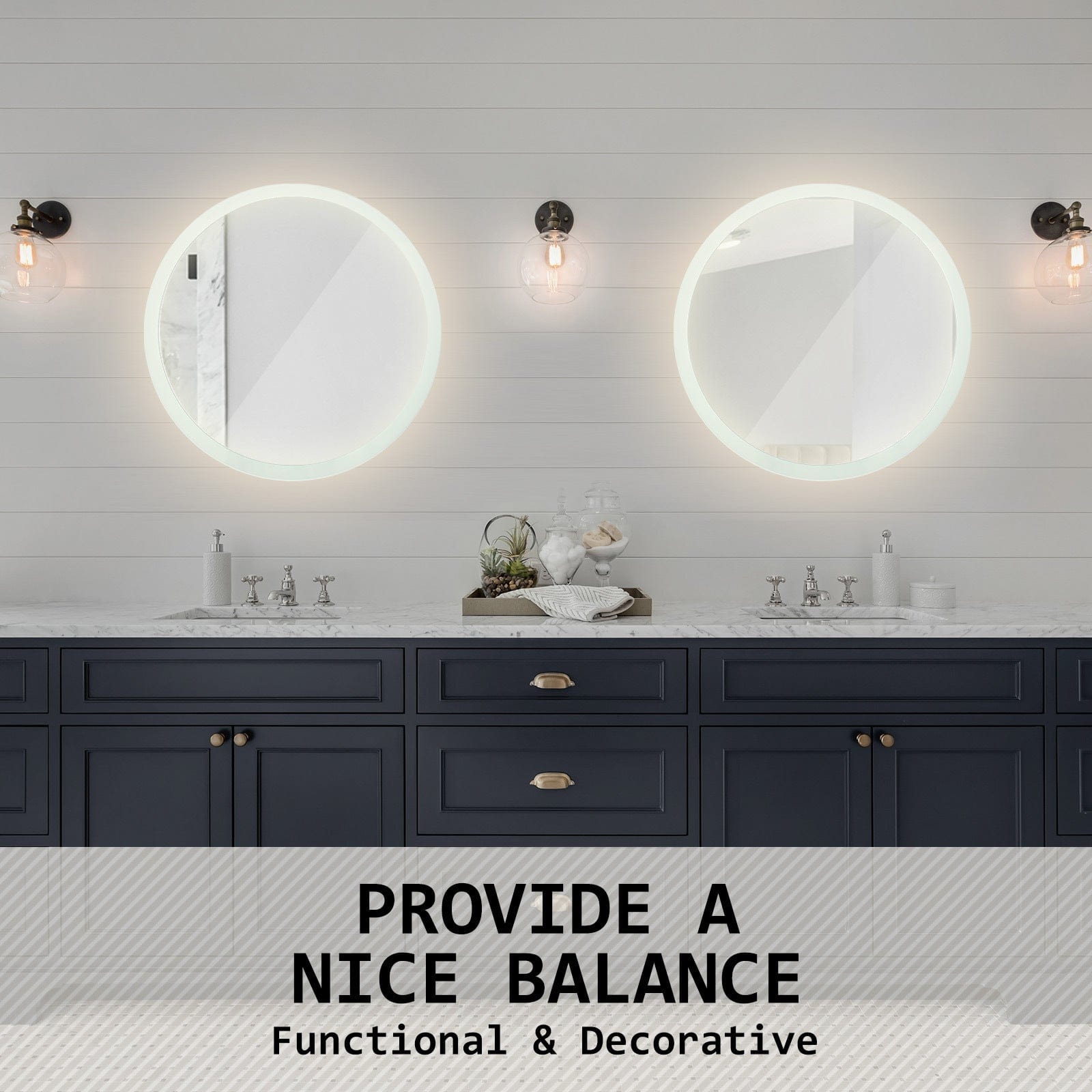 La Bella Mirror 2 Set La Bella LED Wall Mirror Round Touch Anti-Fog Makeup Decor Bathroom Vanity 70cm