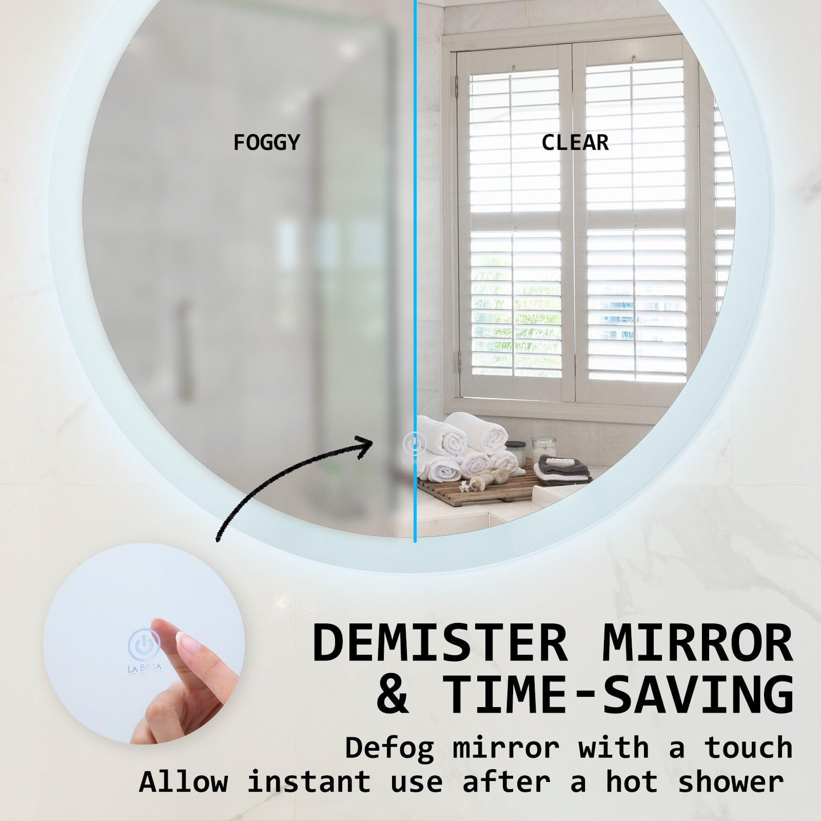 La Bella Mirror 2 Set La Bella LED Wall Mirror Round Touch Anti-Fog Makeup Decor Bathroom Vanity 70cm