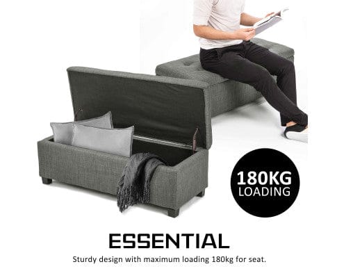 La Bella Ottoman La Bella Dark Grey Storage Ottoman Stool Fabric