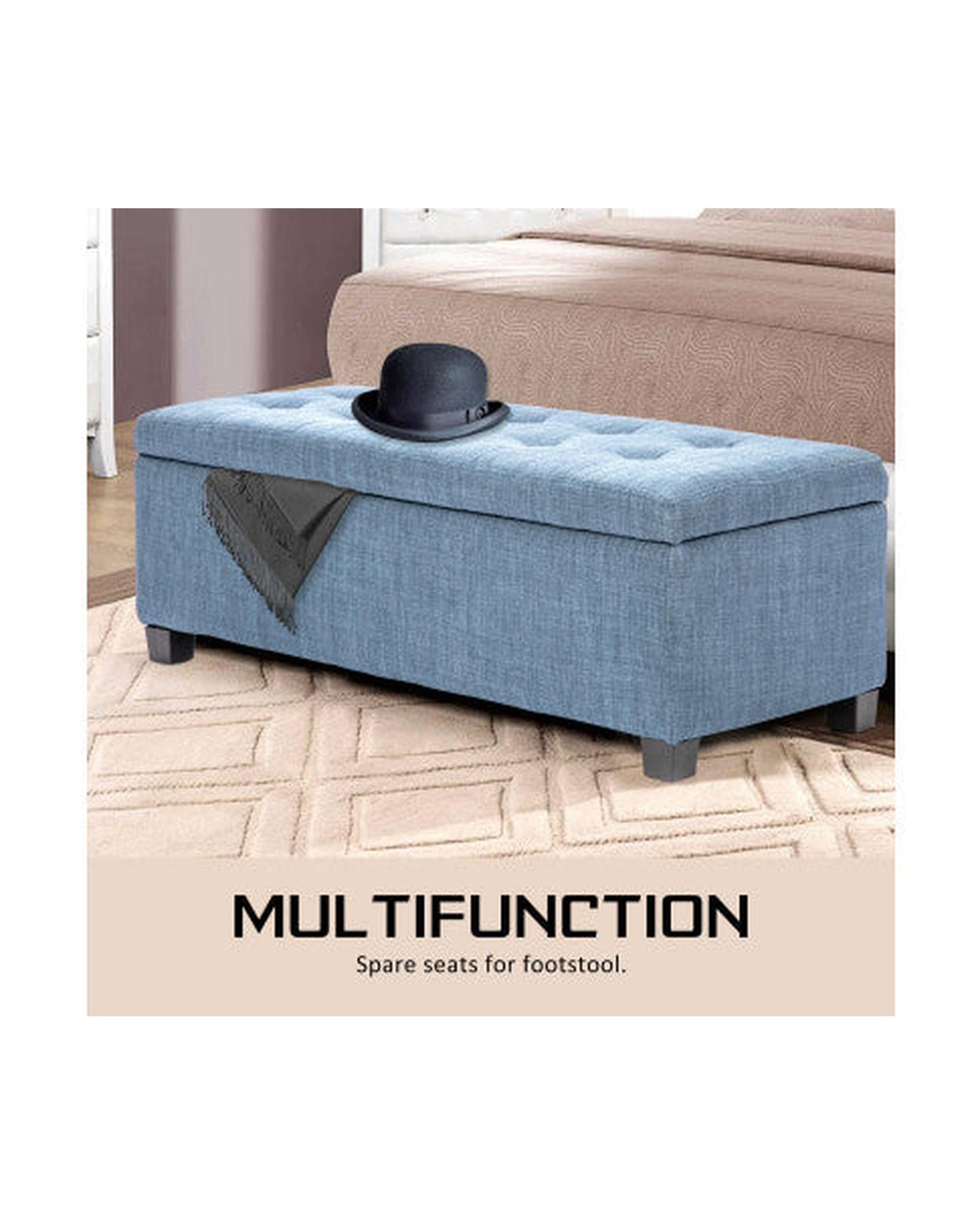 La Bella Ottoman La Bella Light Grey Blue Storage Ottoman Stool Fabric
