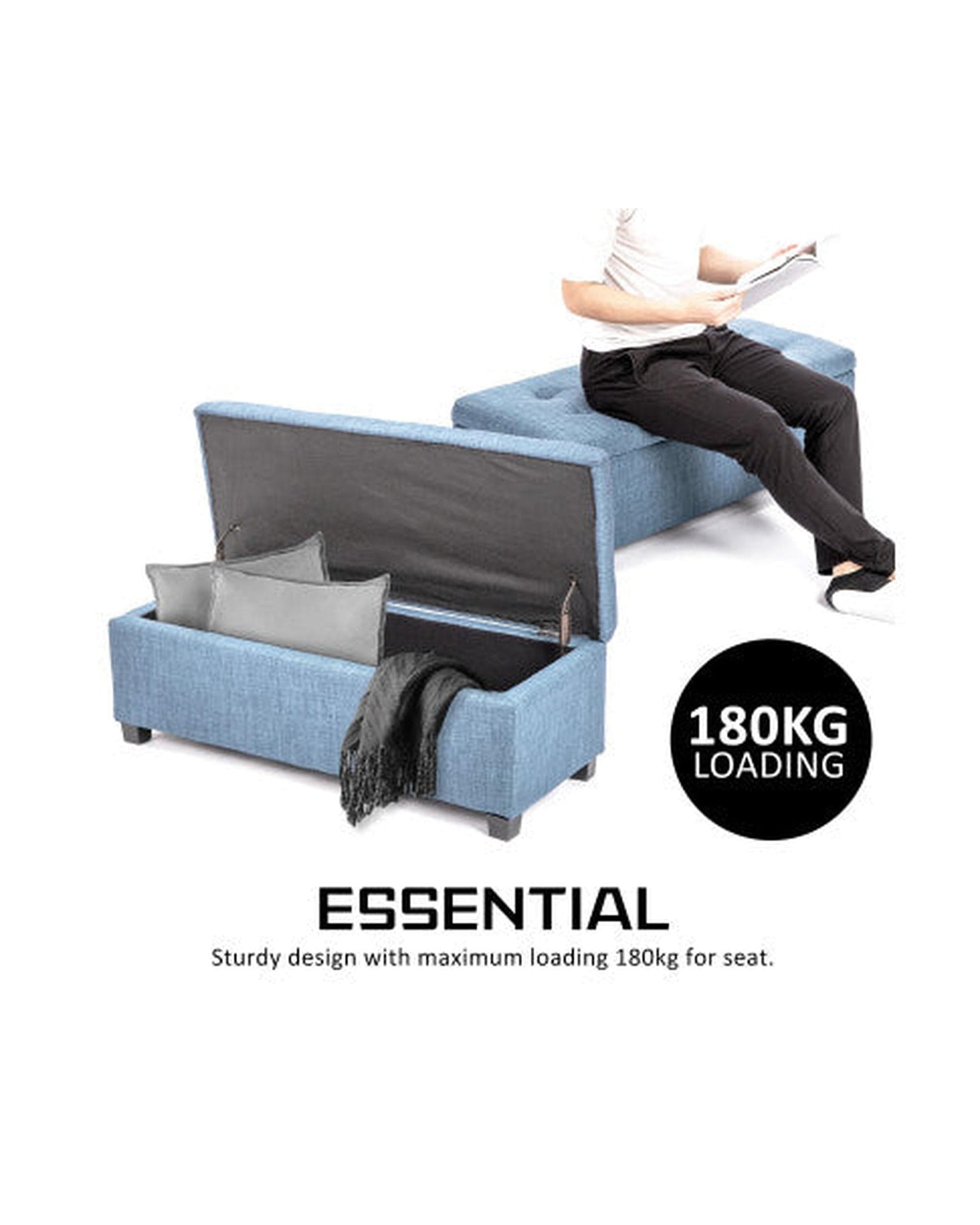 La Bella Ottoman La Bella Light Grey Blue Storage Ottoman Stool Fabric