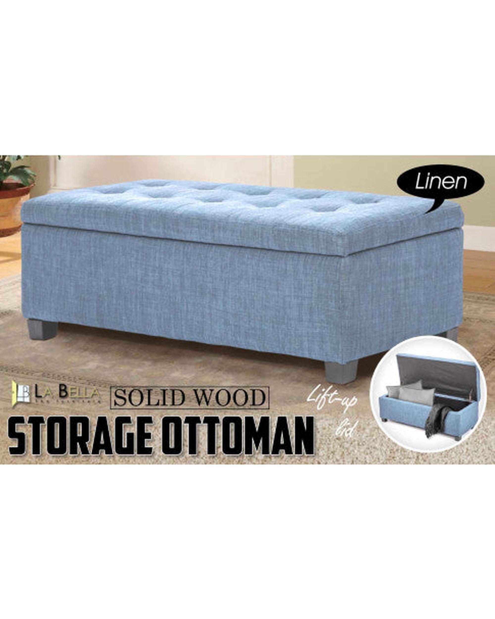 La Bella Ottoman La Bella Light Grey Blue Storage Ottoman Stool Fabric