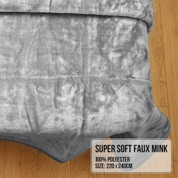Laura Hill Blanket LAURA HILL 600GSM DOUBLE-SIDED QUEEN SIZE FAUX MINK BLANKET - PEWTER SILVER
