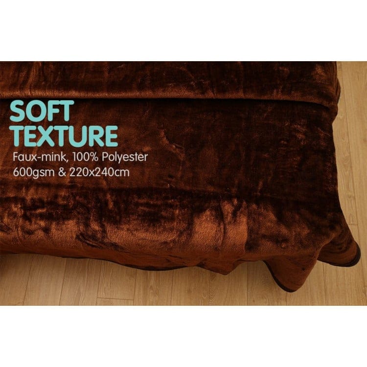 Laura Hill Blanket LAURA HILL 600GSM LARGE DOUBLE-SIDED FAUX MINK BLANKET - CHOCOLATE