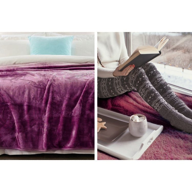 Laura Hill Blanket LAURA HILL 600GSM LARGE DOUBLE-SIDED FAUX MINK BLANKET - PURPLE