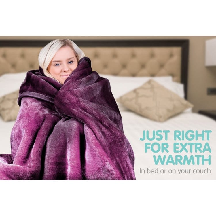 Laura Hill Blanket LAURA HILL 600GSM LARGE DOUBLE-SIDED FAUX MINK BLANKET - PURPLE