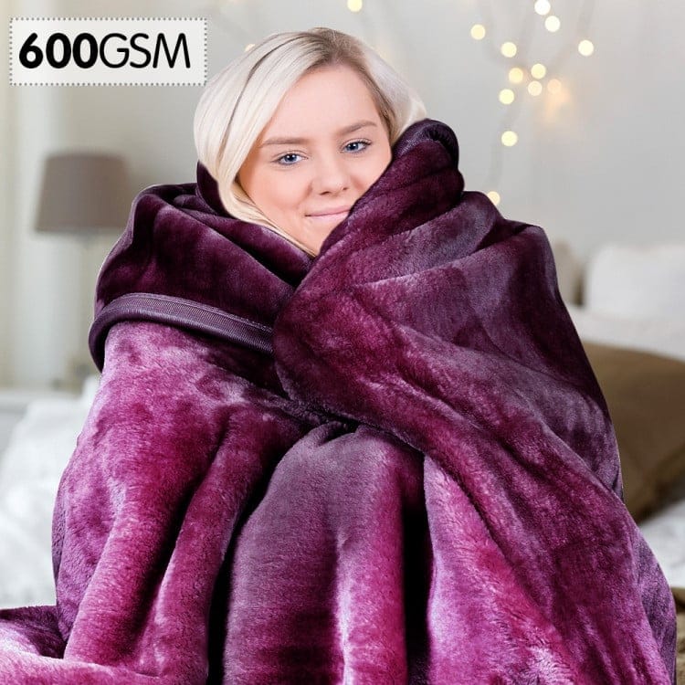 Laura Hill Blanket LAURA HILL 600GSM LARGE DOUBLE-SIDED FAUX MINK BLANKET - PURPLE