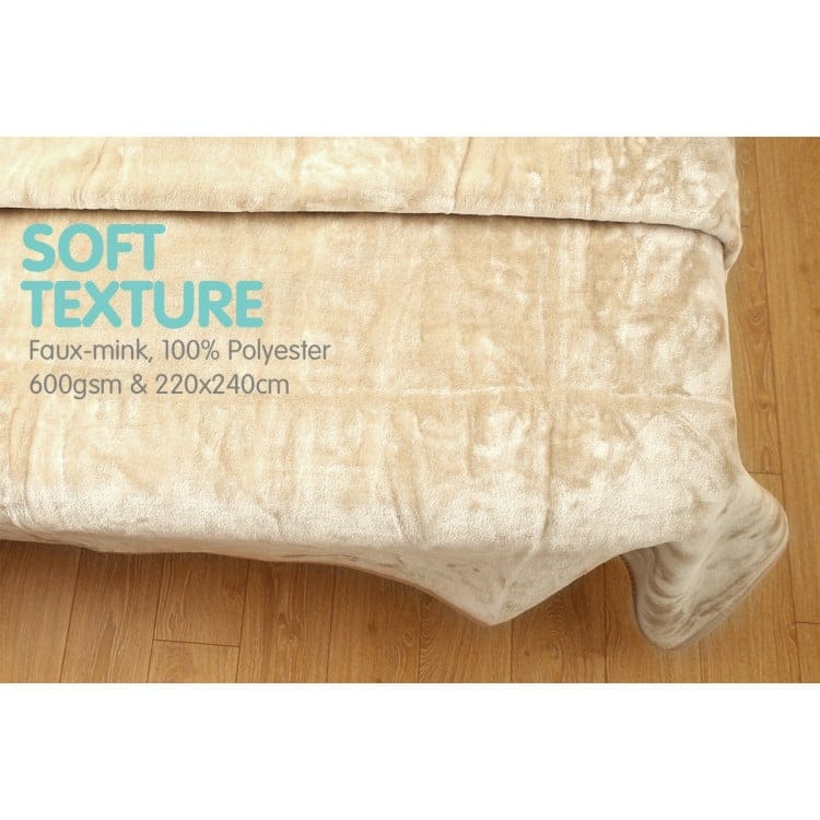 Laura Hill Blanket LAURA HILL 600GSM LARGE DOUBLE-SIDED QUEEN FAUX MINK BLANKET - BEIGE