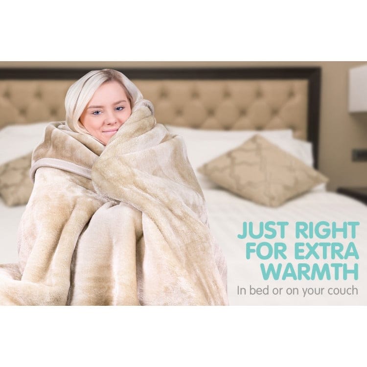 Laura Hill Blanket LAURA HILL 600GSM LARGE DOUBLE-SIDED QUEEN FAUX MINK BLANKET - BEIGE