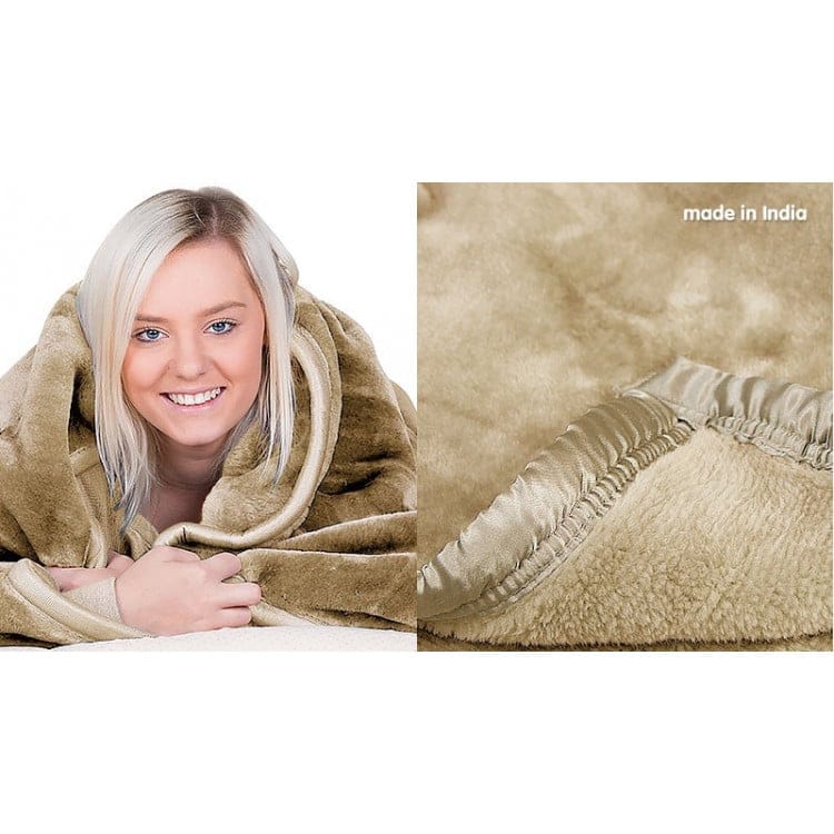 Laura Hill Blanket LAURA HILL 600GSM LARGE DOUBLE-SIDED QUEEN FAUX MINK BLANKET - BEIGE